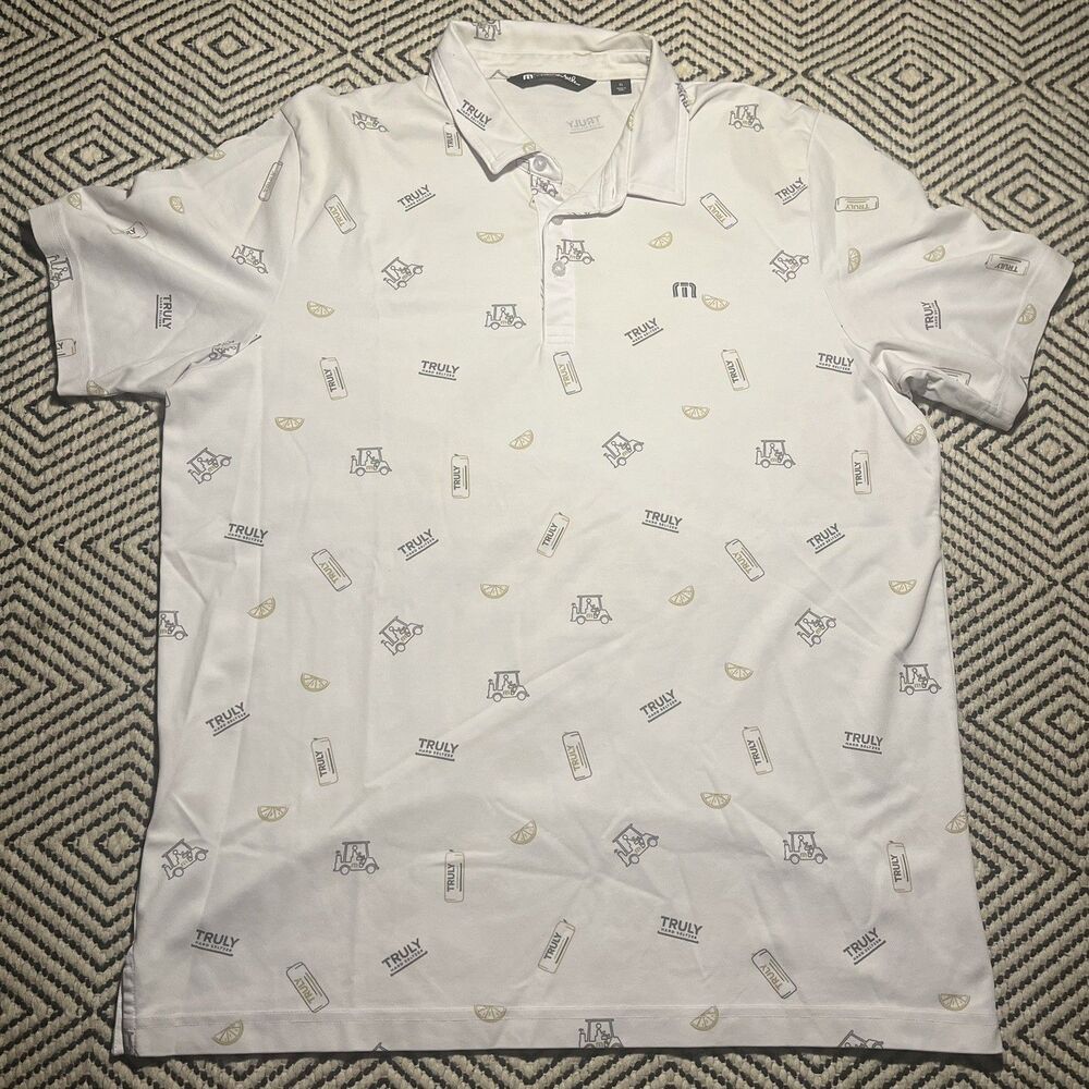 Travis Mathew Polo Shirt Mens XL White Truly Hard Seltzer Short Sleeve Golf